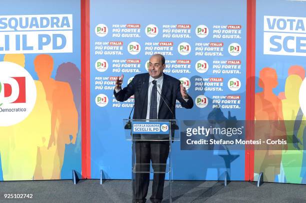 Nicola Zingaretti, President of the Lazio Region and candidate in the next regional elections on March 4th for the centre-left, takes part during the...