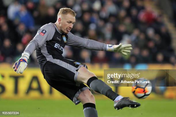 Cameron Dawson of Sheffield Wednesday volleys the ball during The Emirates FA Cup Fifth Round Replay match between Swansea City and Sheffield...