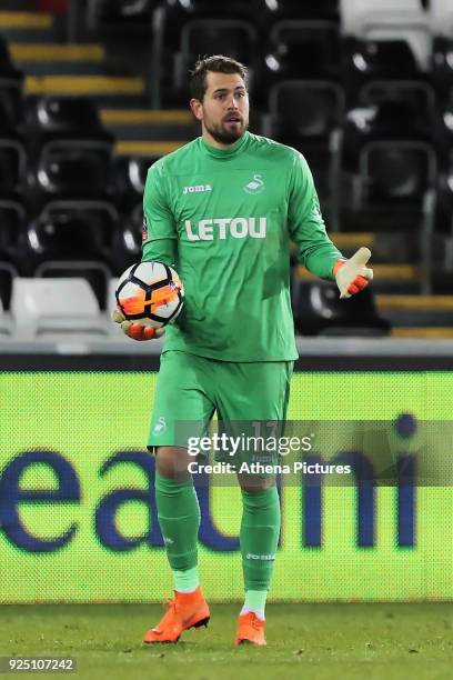 Kristoffer Nordfeldt of Swansea City in action during The Emirates FA Cup Fifth Round Replay match between Swansea City and Sheffield Wednesday at...