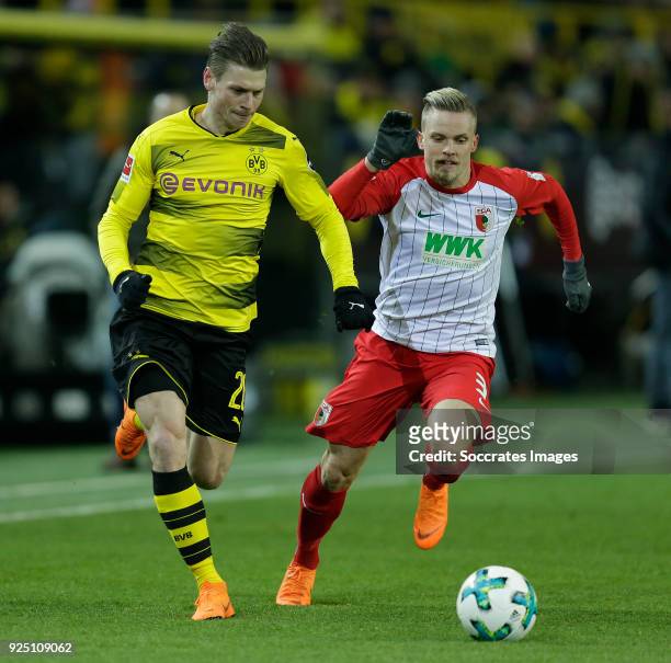 Lukasz Piszczek of Borussia Dortmund ,Philipp Max of FC Augsburg during the German Bundesliga match between Borussia Dortmund v FC Augsburg at the...