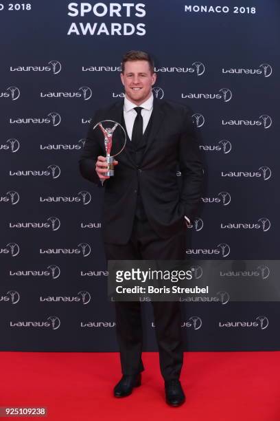 Watt holds their award for Sporting Inspiration at Salle des Etoiles, Sporting Monte-Carlo on February 27, 2018 in Monaco, Monaco.