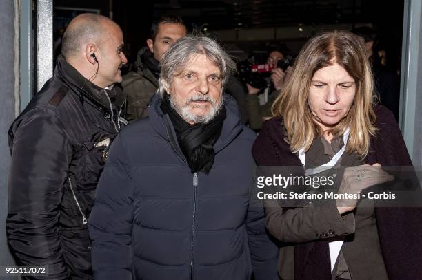 Massimo Ferrero, president of the Sampdoria Football Union, participates in an election meeting with the voters of the Democratic Party at the...