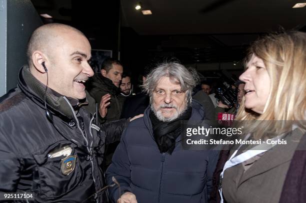 Massimo Ferrero , president of the Sampdoria Football Union, takes part in an election meeting with voters of the Democratic Party at the Adriano...