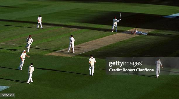 Courtney Walsh of the West Indies is run out but the West Indies avoid the follow on, in the 4th test match between Australia and the West Indies,...