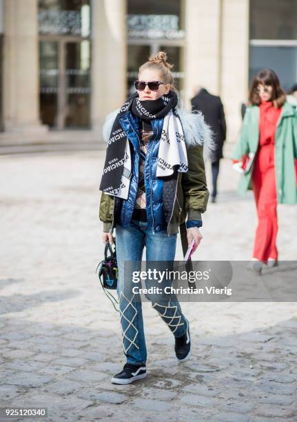 Jessica Minkoff is seen outside Dior on February 27, 2018 in Paris, France.