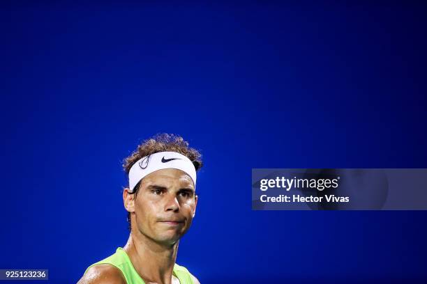 Rafael Nadal of Spain looks on during a training session as part of the Telcel Mexican Open 2018 at Mextenis Stadium on February 26, 2018 in...