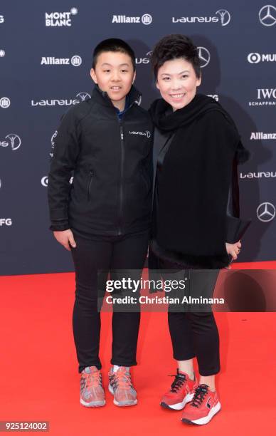 Laureus Academy member Deng Yaping and guest attends the 2018 Laureus World Sports Awards at Salle des Etoiles, Sporting Monte-Carlo on February 27,...