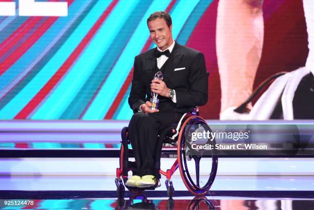 Marcel Hug receives the Disability Award during the 2018 Laureus World Sports Awards show at Salle des Etoiles, Sporting Monte-Carlo on February 27,...