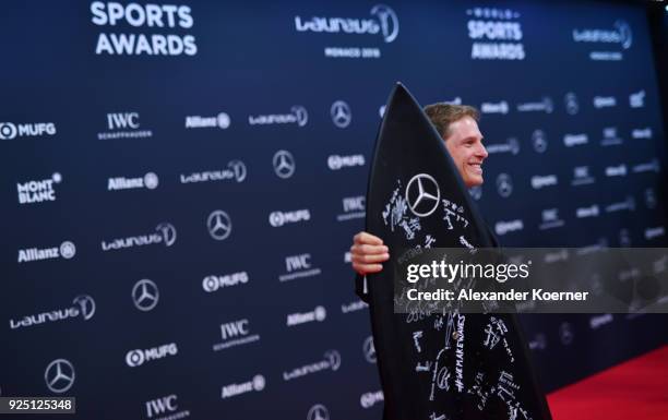Laureus Ambassador Sebastian Steudtner attends the 2018 Laureus World Sports Awards at Salle des Etoiles, Sporting Monte-Carlo on February 27, 2018...