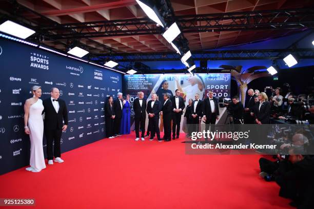 Prince Albert II of Monaco and his wife Charlene,Princess of Monaco attends the 2018 Laureus World Sports Awards at Salle des Etoiles, Sporting...