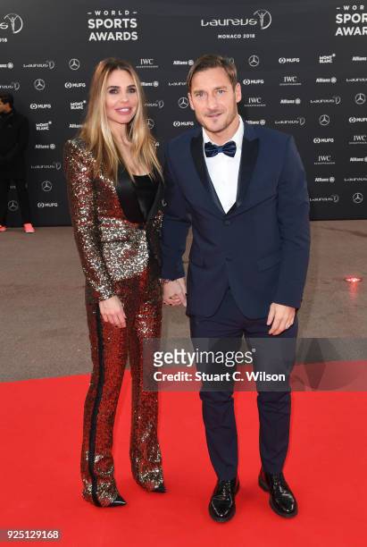 Francesco Totti and Ilary Blasi attends the 2018 Laureus World Sports Awards at Salle des Etoiles, Sporting Monte-Carlo on February 27, 2018 in...