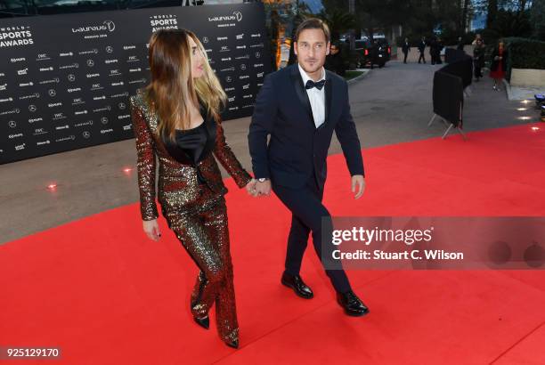 Francesco Totti and Ilary Blasi attends the 2018 Laureus World Sports Awards at Salle des Etoiles, Sporting Monte-Carlo on February 27, 2018 in...