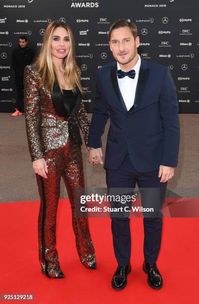 Francesco Totti and Ilary Blasi attends the 2018 Laureus World Sports Awards at Salle des Etoiles, Sporting Monte-Carlo on February 27, 2018 in...