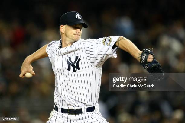 Starting pitcher A.J. Burnett of the New York Yankees pitches against the Philadelphia Phillies in Game Two of the 2009 MLB World Series at Yankee...