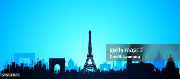 paris (alle gebäude sind vollständig und beweglich) - panoramic stock-grafiken, -clipart, -cartoons und -symbole