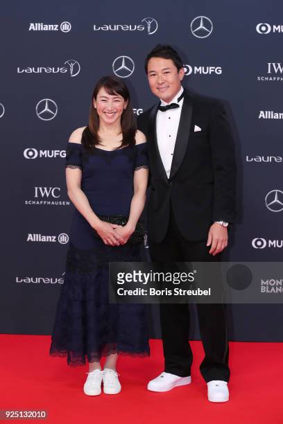 Laureus Ambassador Ai Sugiyama and guest attend the 2018 Laureus World Sports Awards at Salle des Etoiles, Sporting Monte-Carlo on February 27, 2018...
