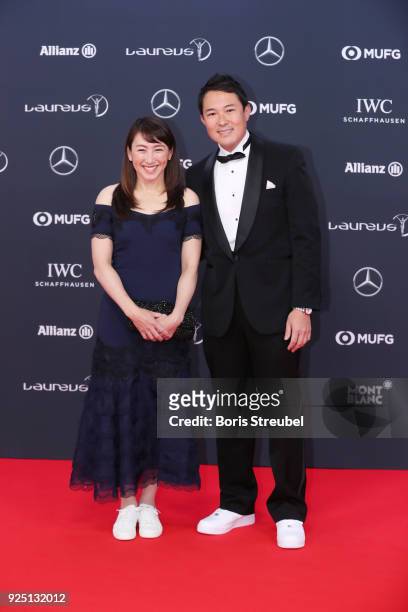Laureus Ambassador Ai Sugiyama and guest attend the 2018 Laureus World Sports Awards at Salle des Etoiles, Sporting Monte-Carlo on February 27, 2018...