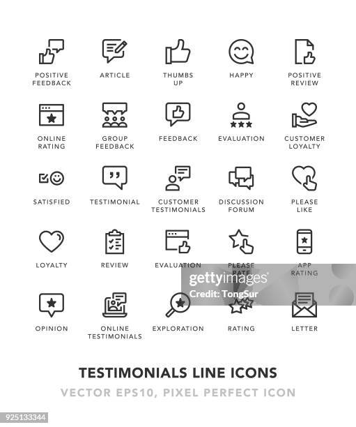 testimonials line icons - feedback icon stock illustrations