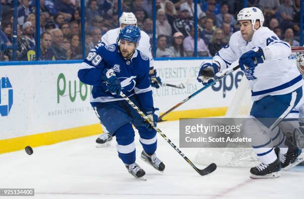 Cory Conacher of the Tampa Bay Lightning skates against the Toronto Maple Leafs during the first period at Amalie Arena on February 26, 2018 in...