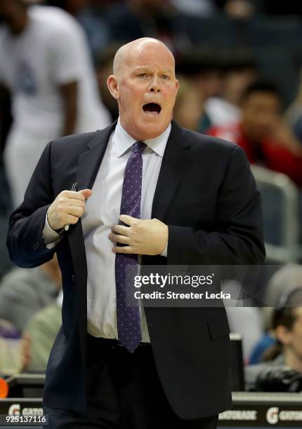 Head coach Steve Clifford of the Charlotte Hornets yells to his team during their game against the Chicago Bulls at Spectrum Center on February 27,...