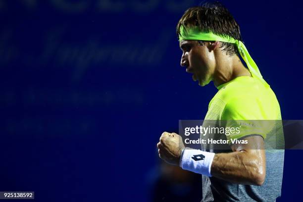 David Ferrer of Spain celebrates during the match between David Ferrer of Spain and Andrey Rublev of Russia as part of the Telcel Mexican Open 2018...
