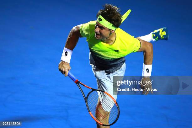 David Ferrer of Spain serves during the match between David Ferrer of Spain and Andrey Rublev of Russia as part of the Telcel Mexican Open 2018 at...