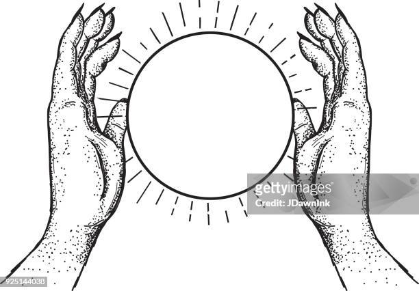 zwei hände halten eine kristallkugel - crystal ball stock-grafiken, -clipart, -cartoons und -symbole