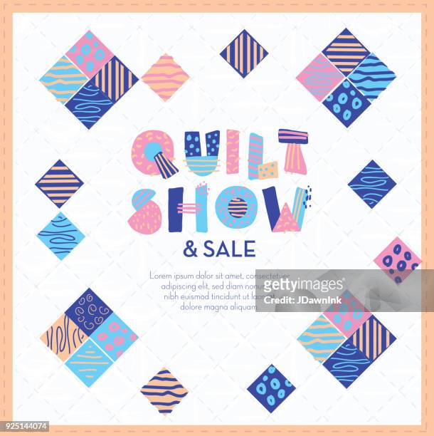 quilt show und verkauf plakat design-vorlage mit hand-schriftzug - quilt stock-grafiken, -clipart, -cartoons und -symbole