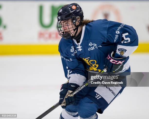 Niklas Nordgren of the Finland Nationals follows the play against the Russian Nationals during the 2018 Under-18 Five Nations Tournament game at USA...