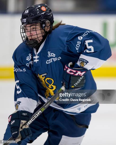 Niklas Nordgren of the Finland Nationals follows the play against the Russian Nationals during the 2018 Under-18 Five Nations Tournament game at USA...