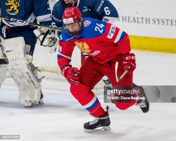 Yegor Sokolov of the Russian Nationals skates up ice against the Finland Nationals during the 2018 Under-18 Five Nations Tournament game at USA...