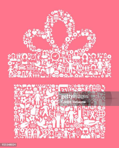 gift box women's rights and girl power icon pattern - gift guide stock illustrations