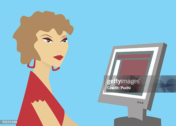 computer girl - designer computer screen stock illustrations