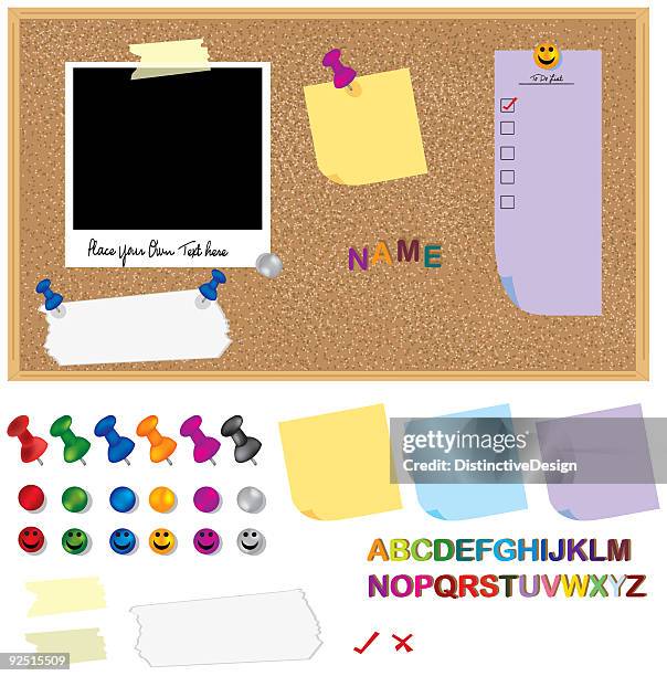 cork board & accessories - notice board stock illustrations