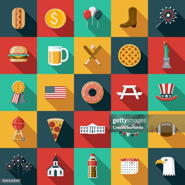 ilustraciones, imágenes clip art, dibujos animados e iconos de stock de diseño plano usa conjunto de iconos con sombra lateral - hamburguesa alimento