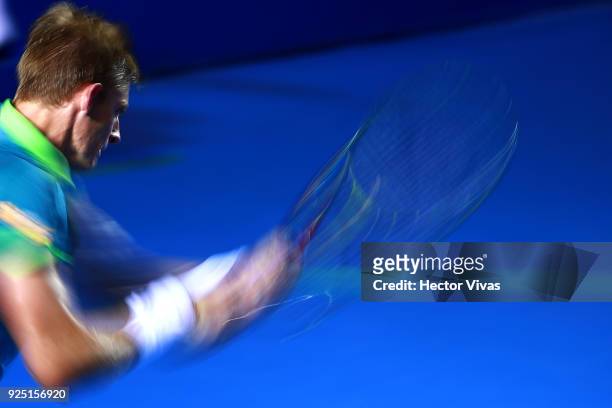 Kevin Anderson of South Africa takes a backhand shot during the match between Radu Albot of Moldova and Kevin Anderson of South Africa as part of the...