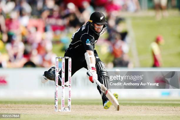 Tom Latham of New Zealand makes it to his crease during game two of the One Day International series between New Zealand and England at Bay Oval on...