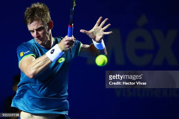 Kevin Anderson of South Africa takes a forehand shot during the match between Radu Albot of Moldova and Kevin Anderson of South Africa as part of the...
