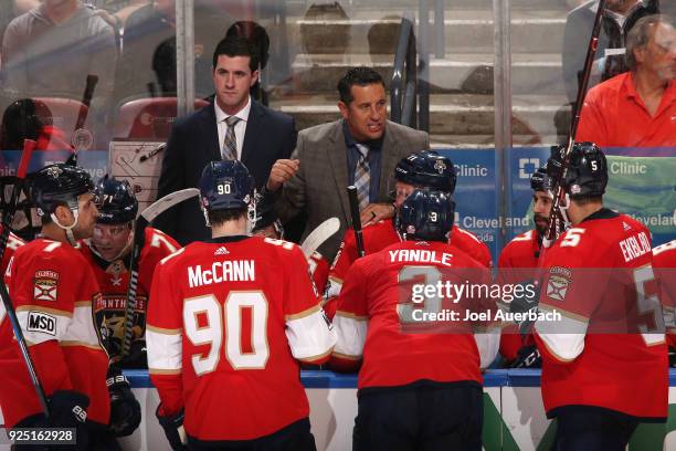 Florida Panthers Head coach Bob Boughner of the Florida Panthers directs the players during a time out in the overtime period against the Toronto...