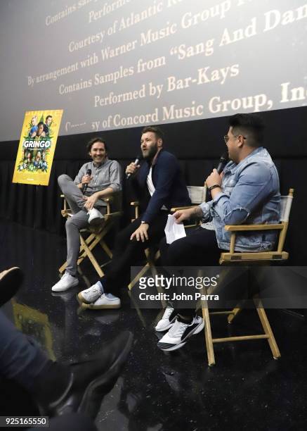 Nash Edgerton, Joel Edgerton and Mack on the Radio attend GRINGO Special Screening at Regal South Beach on February 27, 2018 in Miami, Florida.