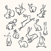 Collection of line art rabbits