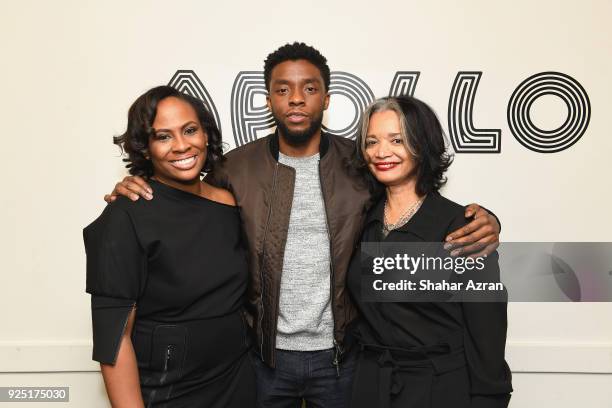 Apollo Theater Executive Producer Kamilah Forbes, Black Panther Star Chadwick Boseman and Apollo Theater President & CEO Jonelle Procope backstage at...