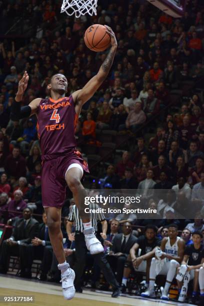 Virginia Tech Hokies guard Nickeil Alexander-Walker goes in for a lay up during a college basketball game between the Virginia Tech Hokies and the...