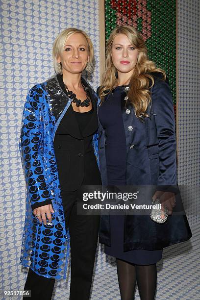 Sarah Cosulich and Barbara Berlusconi attend the Thomas Bayrle preview at the Cardi Black Box Gallery on October 29, 2009 in Milan, Italy.