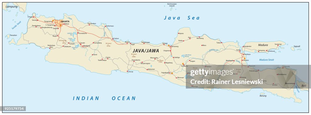 Vector Road Map Of The Indonesian Island Java High-Res Vector Graphic ...