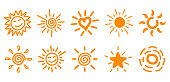Collection of drawn sun icons, set 2