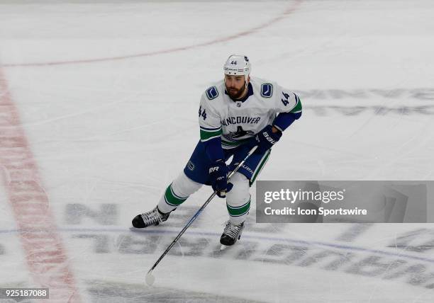 Vancouver Canucks defenseman Erik Gudbranson skates into position during the first period of a regular season NHL game between the Vancouver Canucks...