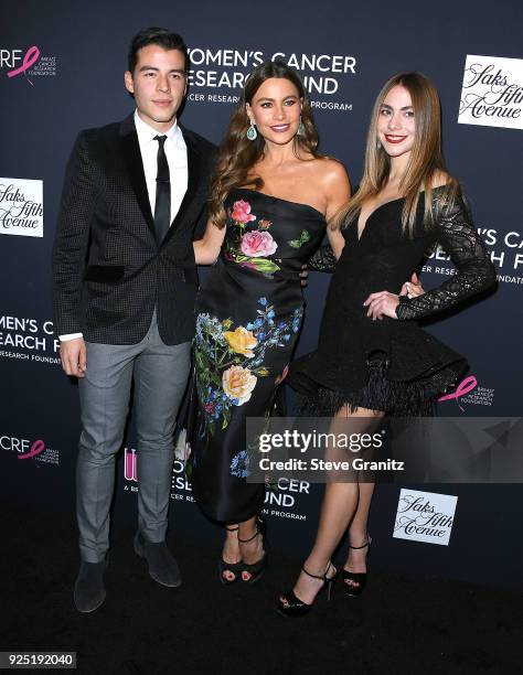 Manolo Gonzalez Vergara, Sofia Vergara and Claudia Vergara arrive at the The Women's Cancer Research Fund's An Unforgettable Evening Benefit Gala at...