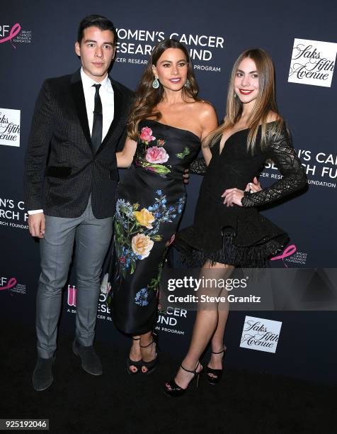 Manolo Gonzalez Vergara, Sofia Vergara and Claudia Vergara arrive at the The Women's Cancer Research Fund's An Unforgettable Evening Benefit Gala at...