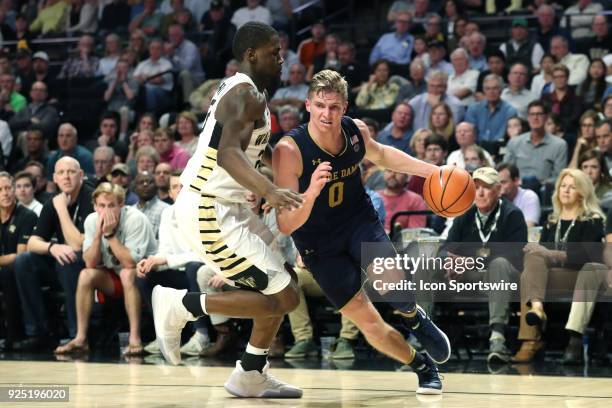 Notre Dame's Rex Pflueger and Wake Forest's Chaundee Brown during the Wake Forest Demon Deacons game versus the Notre Dame Fighting Irish on February...